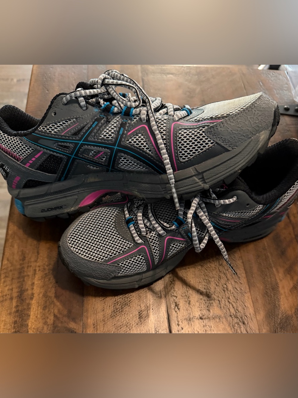 Women's Gray Athletic Running Shoes with Pink and Blue Accents Aasics